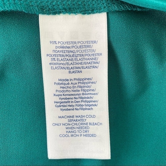 Chaps faux wrap midi dress, surplice top and ruched waist,  stretch, plus size - Picture 14 of 14